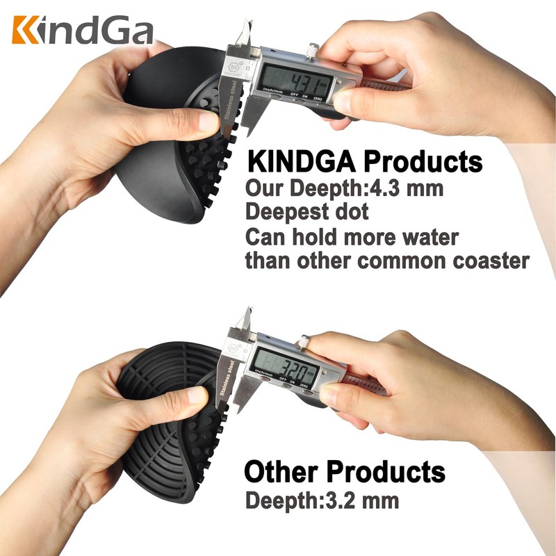 KindGa Coasters for Drinks Black, Absorbent Rubber Coaster Set, Silicone