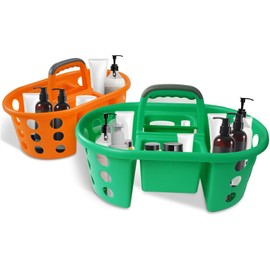 SIMPLYKLEEN Large Shower Caddy Portable 2PC - Made in USA Plastic Jumbo Size Dorm Storage Candy Tote with Handle Shower Organizer for Bathroom, Pantry, Kitchen, College Dorm, Green/Orange