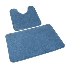 Rururug Bathroom Rug Set, 2 Pieces, Soft Microfibre Bathroom Mat and Toilet Rug with Cut-Out, Non-Slip Bath Mat, Washable Bath Mat Set, Light Blue, 50 x 80 + 50 x 40 cm
