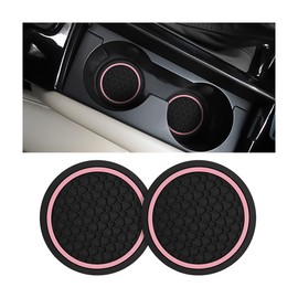 Mandark Car Cup Holder Coasters, 2.75 Inch Non-Slip Insert Water Bottle Holder Pads, Dustproof Automotive Interior Accessories Mat, Universal for Vehicles, Trucks, RVs and More (Black/Pink, 2PCS)