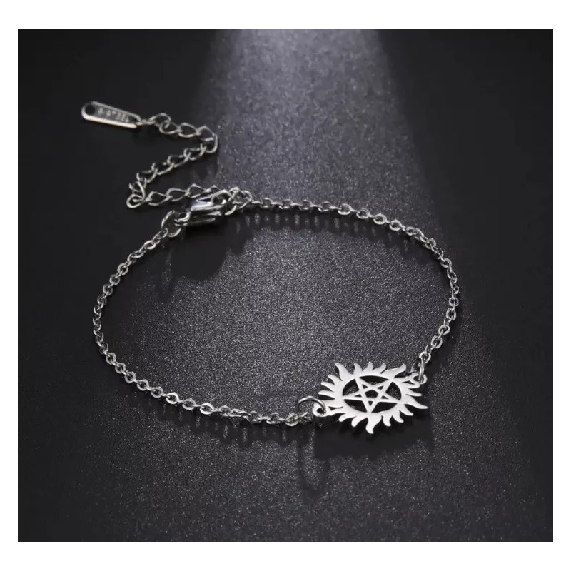 COLIBRI ALEGRE Pulsera Pentagrama Dentro De Un Sol Plateado