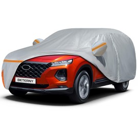 Car Cover for 2006-2025 Hyundai Santa Fe, Waterproof Custom-fit Sun Rain Dust Snow All Weather Protection Windproof Outdoor Full Car Cover with Cotton Lining and Door Zipper-Grey