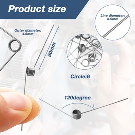 40 PCS Stainless Steel Small Spring, 4.5mm Tiny Torsional Spring,0.5 Wire Diameter Outside Diameter, Mechanical Small Torsion Spring 120° Deflection for Repair Woodworking DIY