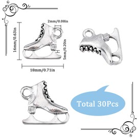 SUNNYCLUE 1 Box 30Pcs Alloy 3D Ice Skate Charms Bulk Skating Charm Tibetan Alloy Silver Vintage Antique Sports Shoes Skates Charms for Jewelry Making Charms Keychain Dangles Earring Necklace DIY Craft, No Gemstone
