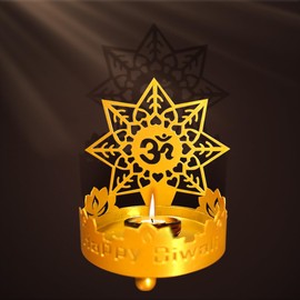 Hying Diwali Candle Shadow Statue Diwali OM Lotus Shadow Lamps Deepawali Traditional Tea Light Candle Holder Stand Festival of Lights Shadow Diya for Indian Diwali Decorations Housewarming Gift Items