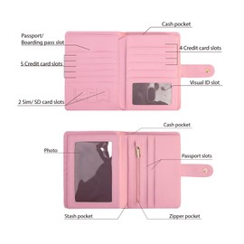Valante 3-fold RFID AirTag travel passport wallet with 21 pockets and card slots (Soft Pink, 6 * 4 inch)