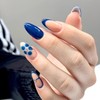 24Pcs Blue Hand-painted Carved Nails for Summer, French Blue Floral