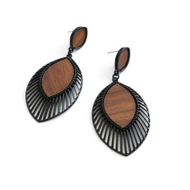 KaFu Statement Earrings Wooden Earrings for Women - Big Round Circle Geometric Wood Drop Dangle Hook Earrings Fashion Cute (KaFu02)