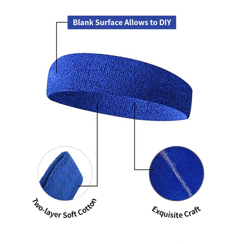GOGO Sports Headband Sweatband Athletic Terry Cloth Head Band Black