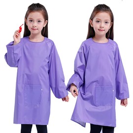 WULIQIUQIU Kids Art Smock, Waterproof Artist Painting Apron Smocks for Children Full Coverage Long Sleeve Smock with Pocket Purple 2XL