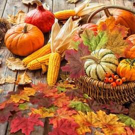 Miukomiu Fake Fall Maple Leaves, 300PCS Artificial Fall Leaves Faux Autumn Leaves for Wedding Party Thanksgiving Table Crafts Decorations and Fall Decor