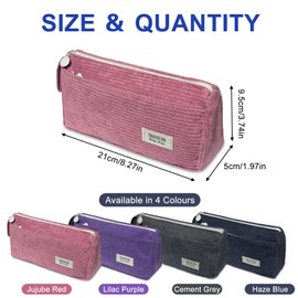 TAIHOBO Retro Pencil Case with Compartments, Corduroy Pencil Cases Boys with Handle, Soft School Aesthetic Pencil Case for Women, Washable Pen Case for Students and Office Workers (Date Red)