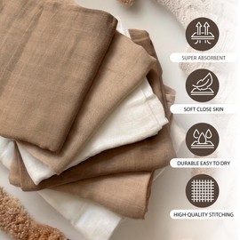 Muslin Swaddle Blankets 6 Pack, Newborn Baby Receiving Blankets, Soft Breathable Baby Wrap for Boys and Girls, Absorbent Infant Swaddling Blankets, 27.5 x 27.5 Inches (Beige)