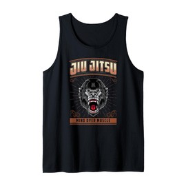 Jiu Jitsu Mind Over Muscle Grappling BJJ Angry Gorilla Tank Top, black