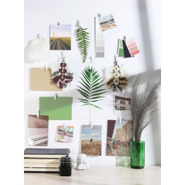 20 Pack Mini Self Adhesive Clips for Pictures - White Wood Clip Photo Holders for Wall, Poster Hanger, Photo Cards Hanging Display Board & Picture Boards, Artwork Photos Holders Card Room Decor