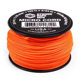 Atwood Rope MFG Micro Utility Cord 1.18mm X 125ft Reusable Spool | Tactical Nylon/Polyester Fishing Gear, Jewelry Making, Camping Accessories (Neon Orange)