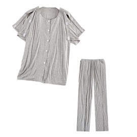 KUMUROETA Rehab Clothes,Post-Operative Bedridden Patient Clothing,Full Tearaway Clothing,Unisex,Tear-Off Pants,Suitable for Postoperative Care of Bedridden Patients with Limited Mobility,Grey