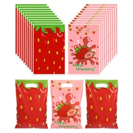 Liobelon 50Pieces Strawberry Party Favors Bags Strawberry 10 x 6.3inch Red Pink Party Decorations Cellophane Sweet Candy Snack Treat Bags Berry for Birthday Wedding Fruit Party (dark pink strawberry)