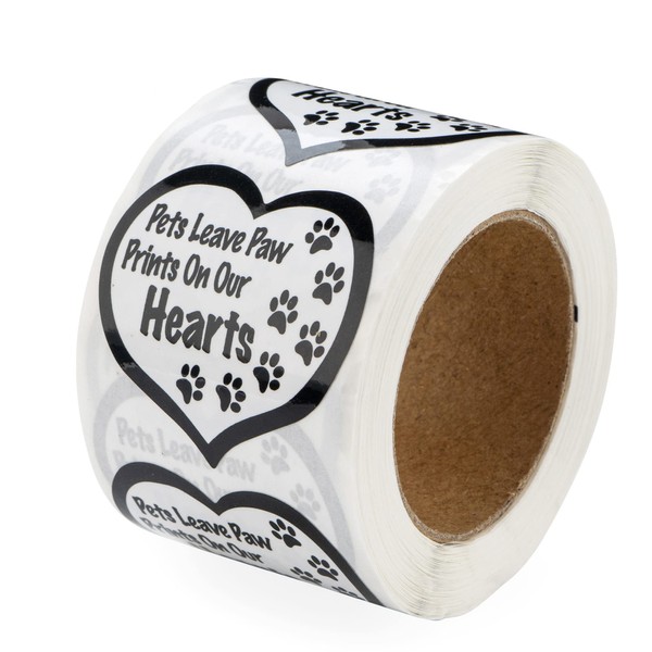 Pets Leave Paw Prints Heart Stickers for Dog/Cat Lovers, Pet Businesses, Animal Causes, Labels, Scrapbooks, Fundraising and Gift-Giving! (1 Roll – 250 Stickers)