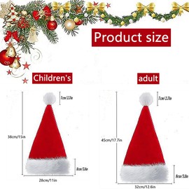2 Plush Santa hats Adult + Kids Red and white unisex Classic Santa Hats New Year's Party Holiday Party