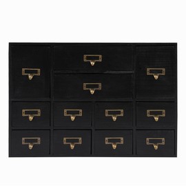 Fetcoi Apothecary Cabinet with 12 Drawers, Library Card Catalog Cabinet with Metal Handles, Home Office Wooden Storage Box Curio Cabinet Tea Organizer for Desktop Organizer, Black
