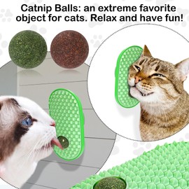 Mity rain 2 in1 Catnip Balls That Stick on Wall and Cat self Groomer for Indoor Cats, Catnip Wall Balls for Cats Lick Catnip Ball Toy Two Interchangeable Balls