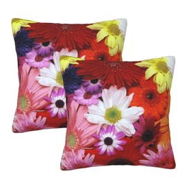 Colorful Floral Throw Pillow Covers Set of 2 Bright Daisy Flower Decorative Cushions Pillowcase for Bedroom Sofa Home Decor 18x18 Inch