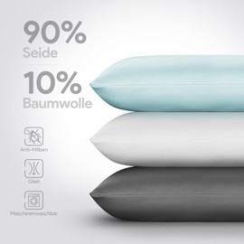 Larlary Silk Cushion Cover - 90% Silk, 10% Cotton, for Cushion Cover, Soft and Hypoallergenic (2, White, 40 x 60 cm)