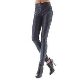 MeMoi Sophisticated Metallic Snakeskin Leggings Black Small/Medium