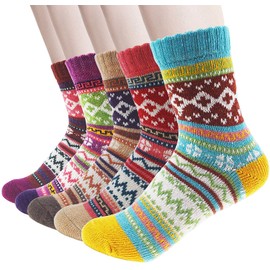Natalie Winter Women Socks 5 Pairs Vintage Style Knit Wool Casual Socks Warm Socks