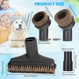 7 Pack 25mm and 36mm Vacuum Brush Horse Hair Round Brush, 5.9 Inch Vacuum Floor 1.25 Cleaner Attachment Soft Bristles Replacement with 1-1/4 Inch to 1-3/8 Inch Adapter