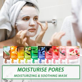 10PCS Hydrating Face Sheet Mask,Overnight Facial Sheet Mask,Moisturizing Face Masks for Women,Refreshing Face Masks Skincare Set Suitable for All Skin Types 05