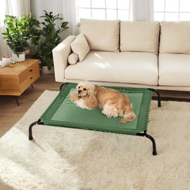 SIEMOUR Cooling Elevated Dog Bed with Non-Slip Floor Protectors & Breathable Mesh, Raised Indoor & Outdoor Dog Cot Hammock, 34" L x 25" W x 8" Th, Small, Green