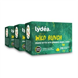 Lydea Bio-Brennnessel – köstliche Kräuterteemischung mit Ingwer, Zitronenmelisse und mehr – natürlich koffeinfrei, 60 biologisch abbaubare Pyramiden, 3er-Pack [3 x 20 Pyramiden]