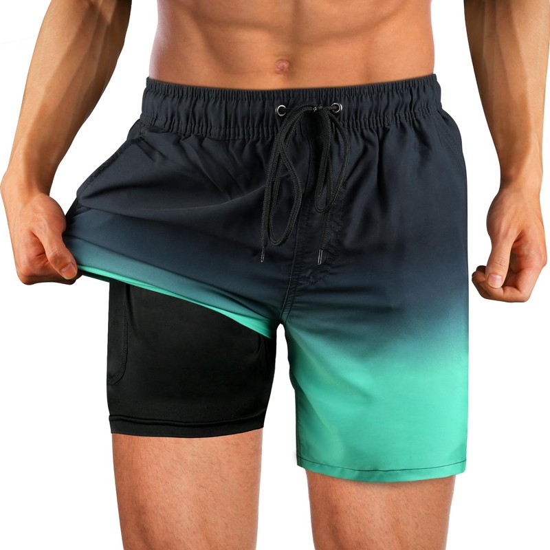 flintronic Men's Swimming Trunks with Compression Liner 2 in 1,