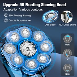 Handsomemen 9D Electric Head Shaver for Bald Men, Upgraded 5-in-1 Waterproof Wet/Dry Grooming Kit Electric Shaver for Men, Cordless Rechargeable Bald Head Razor for Home&Travel