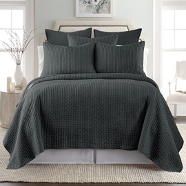 Levtex Home - Cross Stitch Quilt Set - 100% Cotton - Full/Queen Quilt (88x92in.) + 2 Standard Shams (26x20in.) - Charcoal Quilt with Matching Stitching