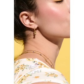 24K Gold Plated Multicolor Crystal CZ Convertible Hoop Earrings for Women with Dog Charm