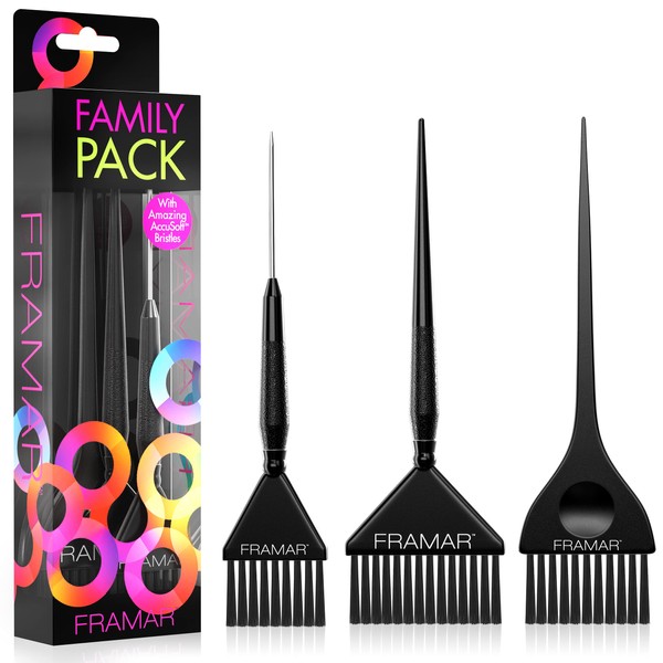 Framar Family Pack Hair Color Brush Set, Hair Dye Brush Set, Hair Coloring Brush - 3 Pack