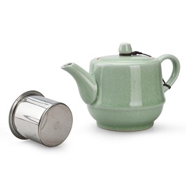 Amoysanli Teapot with Infuser Ceramic Tea Pot with Removable Stainless Steel Fliter for Loose Tea 15.80 OZ/450ml (1-2cups) Teapots for Tea Coffee Milk for Office Home Men Women as Gift(Pink Cyan)