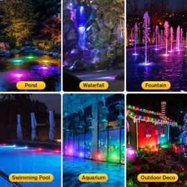 POPOSOAP Pond Lights with Timer, RGB Colors Underwater Pond Lights with Timing Modes Options, IP68 Waterproof Underwater Lights Support Remote Control. Dimmable Outdoor Pond Fountain (6 Headlamps)