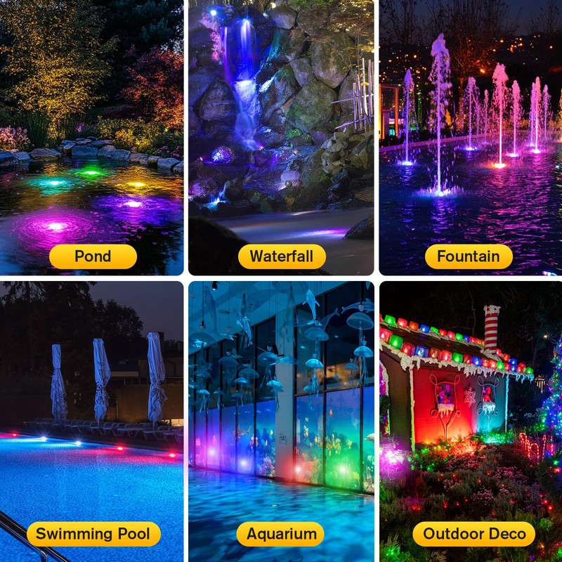 POPOSOAP Pond Lights with Timer, RGB Colors Underwater Pond Lights