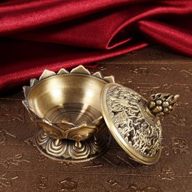 Nikou Incense Burner, Incense Holder with Lid, Home Decoration, Lotus Incense Burner, Vintage Backflow Smoke Incense Cone Holder, Home Office Yoga Decoration (Small Bronze)