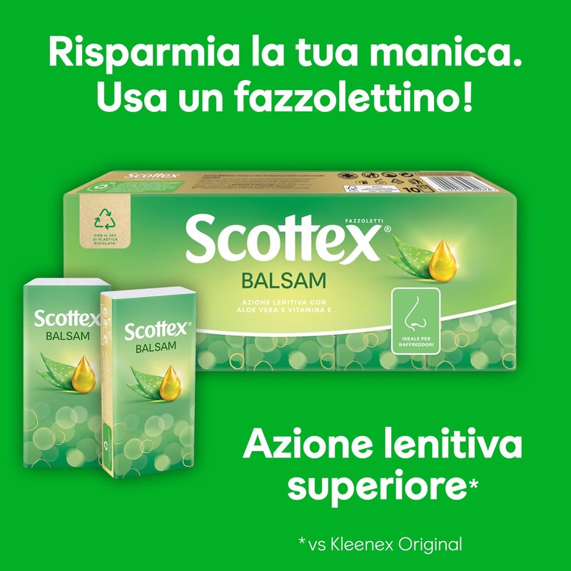 Scottex Balsam Fazzoletti di carta, Morbidi e Lenitivi, Dermatologicamente testati,