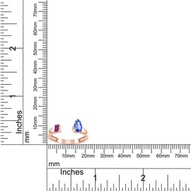 Toi Et Moi Engagement Ring, 0.60 Carat Pear Shape Blue Sapphire & Emerald Cut Ruby Lab Grown Gemstone Bypass Wedding Ring For Women In 14K Rose Gold Over Sterling Silver Jewelry Gifts For Her-4