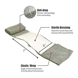 RHINO RESCUE 6" Israeli Style Emergency Bandage, Compression Trauma Wound Dressing, Medical Sterile Vacuum Sealed, Combat Tactical First Aid Kit IFAK Supplies, 5 Count