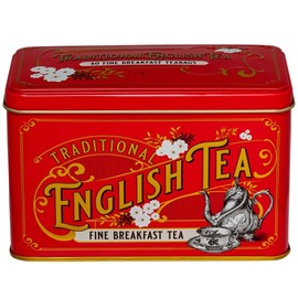 New English Teas Vintage Victorian Tea Tin in Berry-Red with 40 English Breakfast Teabags