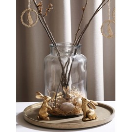 DN DECONATION Gold Tray, Large Decorative Trays for Coffee Table, Ottoman, Farmhouse Tray, Round Wooden Trays for Living Room Decor