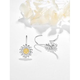 Dreamboat Daisy Leverback Earrings for Women 925 Sterling Silver Daisys Dangle Drop Earring Flower Hoop Jewelry Birthday Party Gifts for Daisies Lovers