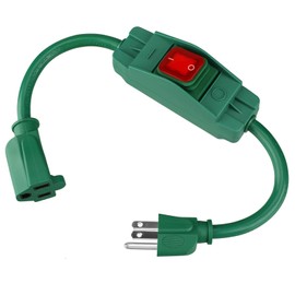 Weewooday 3 Prong Outdoor Extension Cord with Waterproof Switch 1875W Heavy Duty 14/3 SJT Cable Inline On/Off 15A 125V Grounded Outlets Plugs for Appliances (Green, 1.5 ft)
